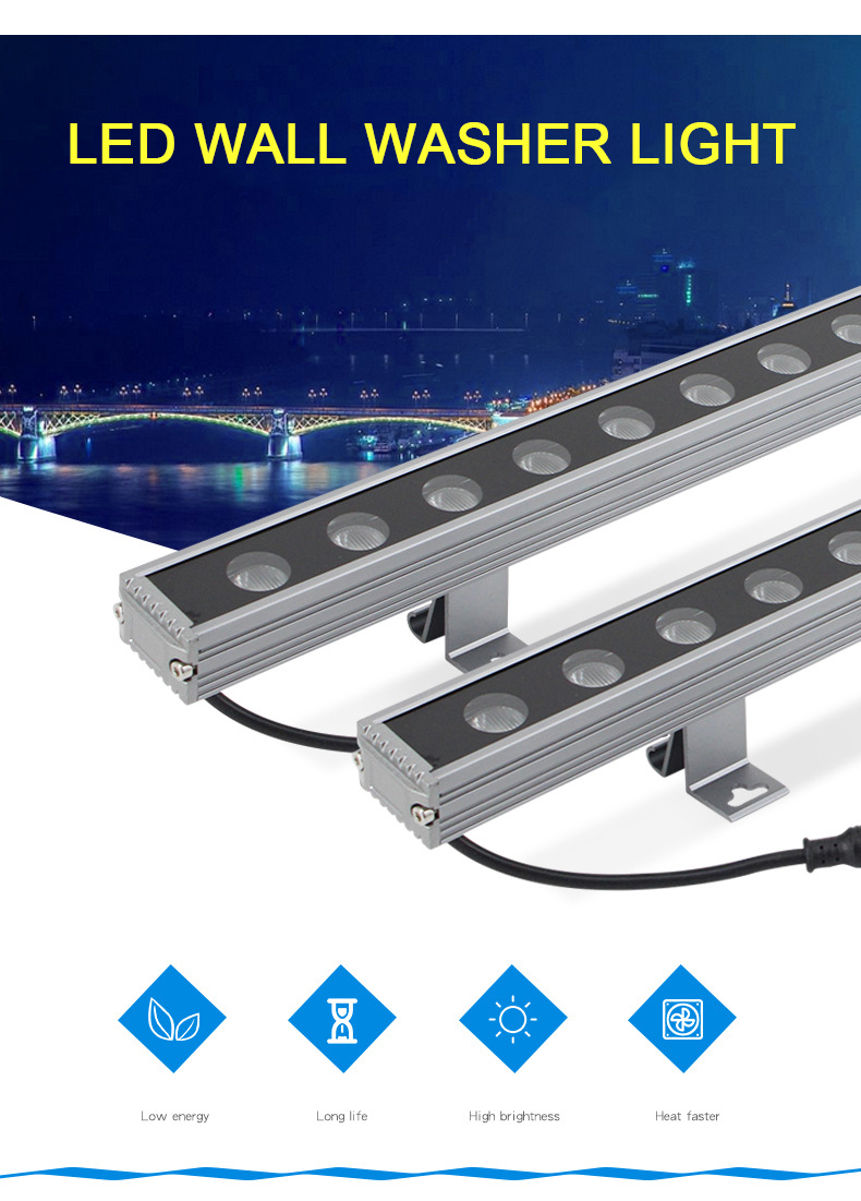 LED Wall Washer Light for Facade Lighting Projects, 18W/24W/36W, DC24V, IP66 waterproof